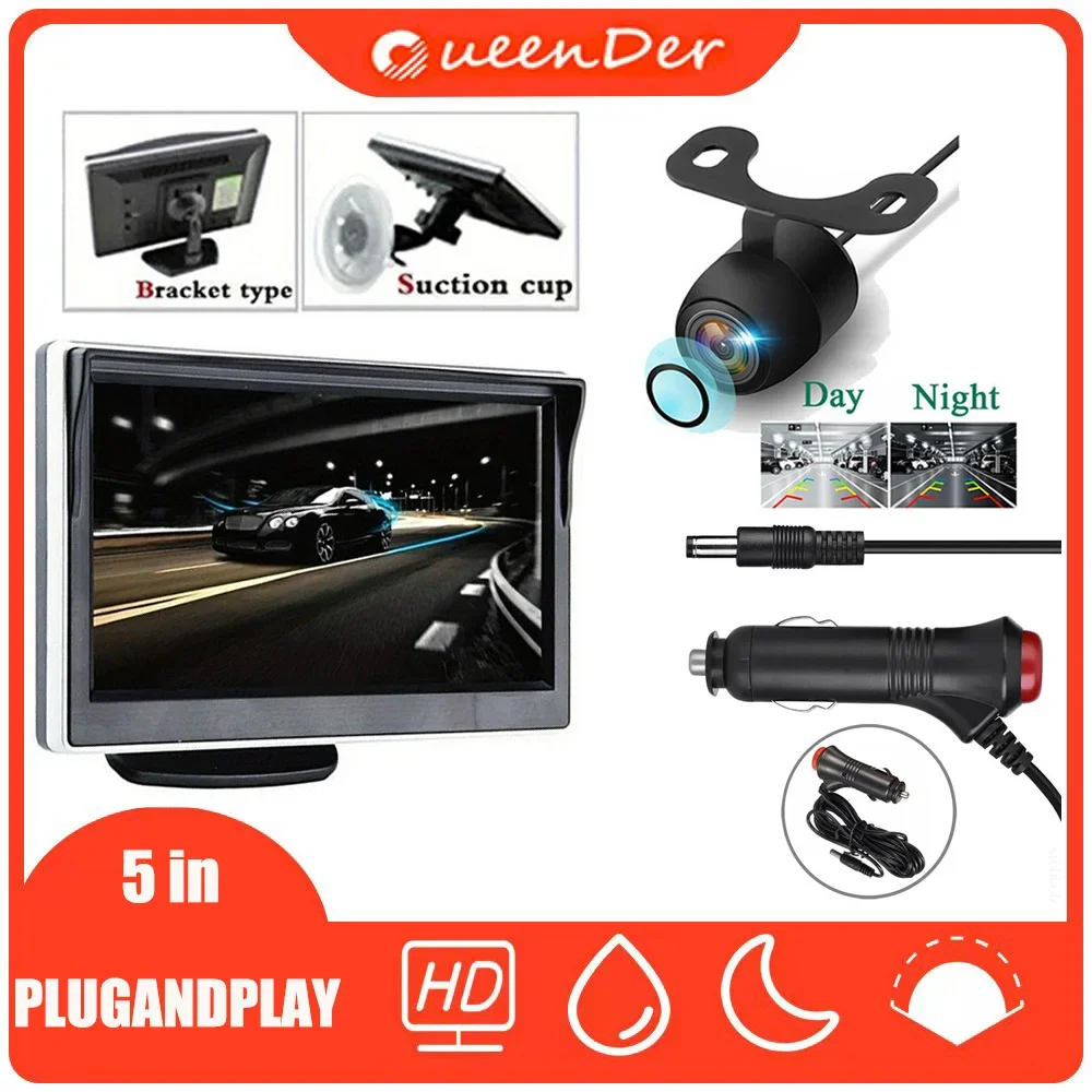 QueenDer 5 inch TFT LCD Car HD Monitor Reverse Camera Security Display for  Reverse Backup Parking Camera Drive Recorder