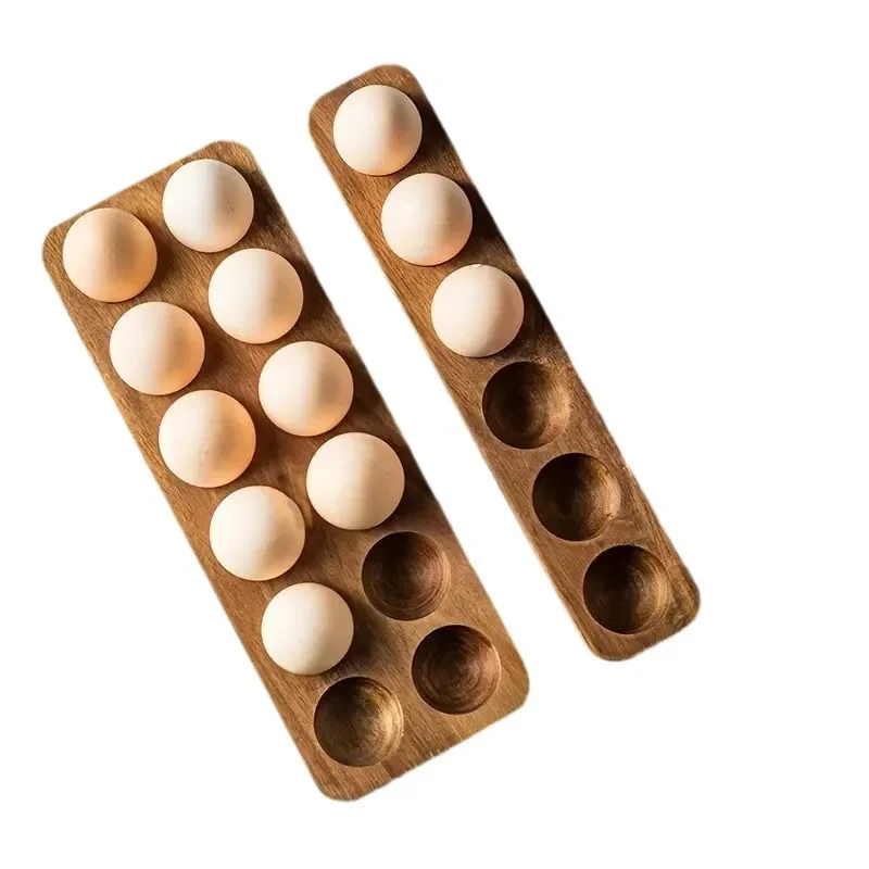 

Wooden Egg Tray with Acacia Wood, Japanese Style Egg Storage Container for Fridge and Kitchen Eggs Slot Holder