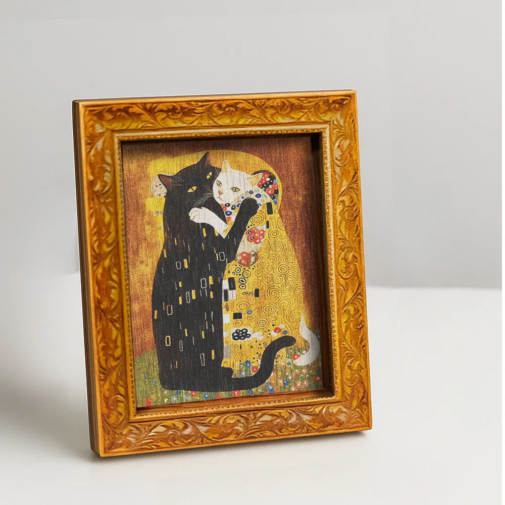 The Kiss Cats Fridge Magnet, Vintage Framed Magnetic Art for Kitchen Refrigerator & Home Decor, Unique Cat Lover Gift