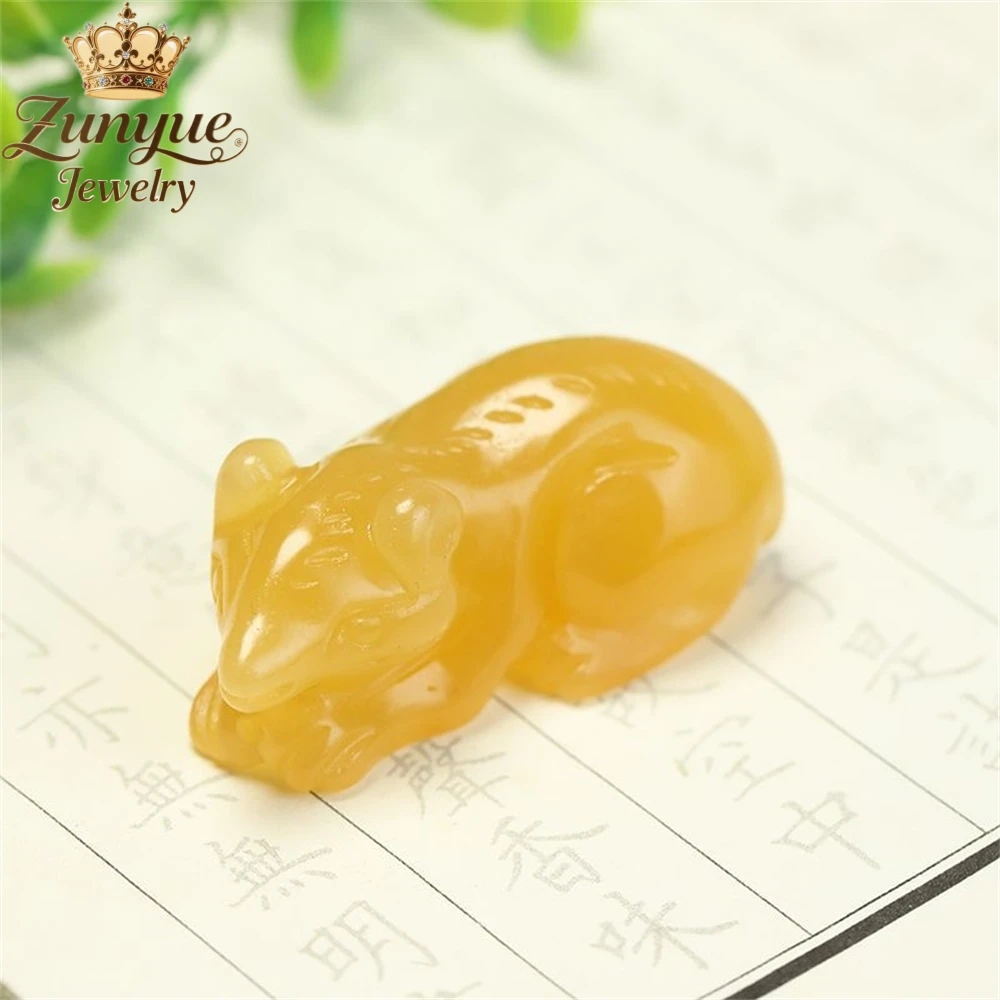 Yellow Dragon Jade Three-Dimensional Chinese Zodiac Mouse Pendant Luxury Quality Jewelry Fashion Jewelry Exquisite Charms Young