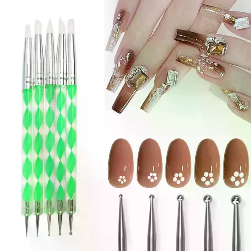 5 Pcs Silicone Clay Sculpting Tool For Brush Modeling Dotting Nail Art Pottery Clay Tool DIY Carving Sculpting Tools Soft Head