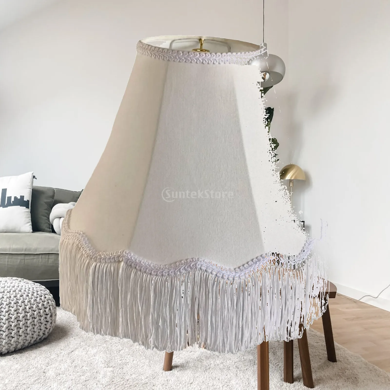 Vintage Lampshade with Shell Pattern And Tassels, Easy Assembly, Victorian Lampshade, Lamp Cover for Bedroom Bedside Lamps