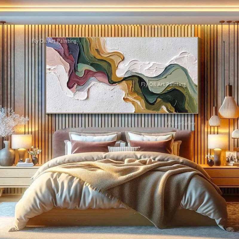 Multicolor Wave Abstract Thick Oil Painting Handpainted Original Heavy Texture Canvas Wall Art For Home Decor