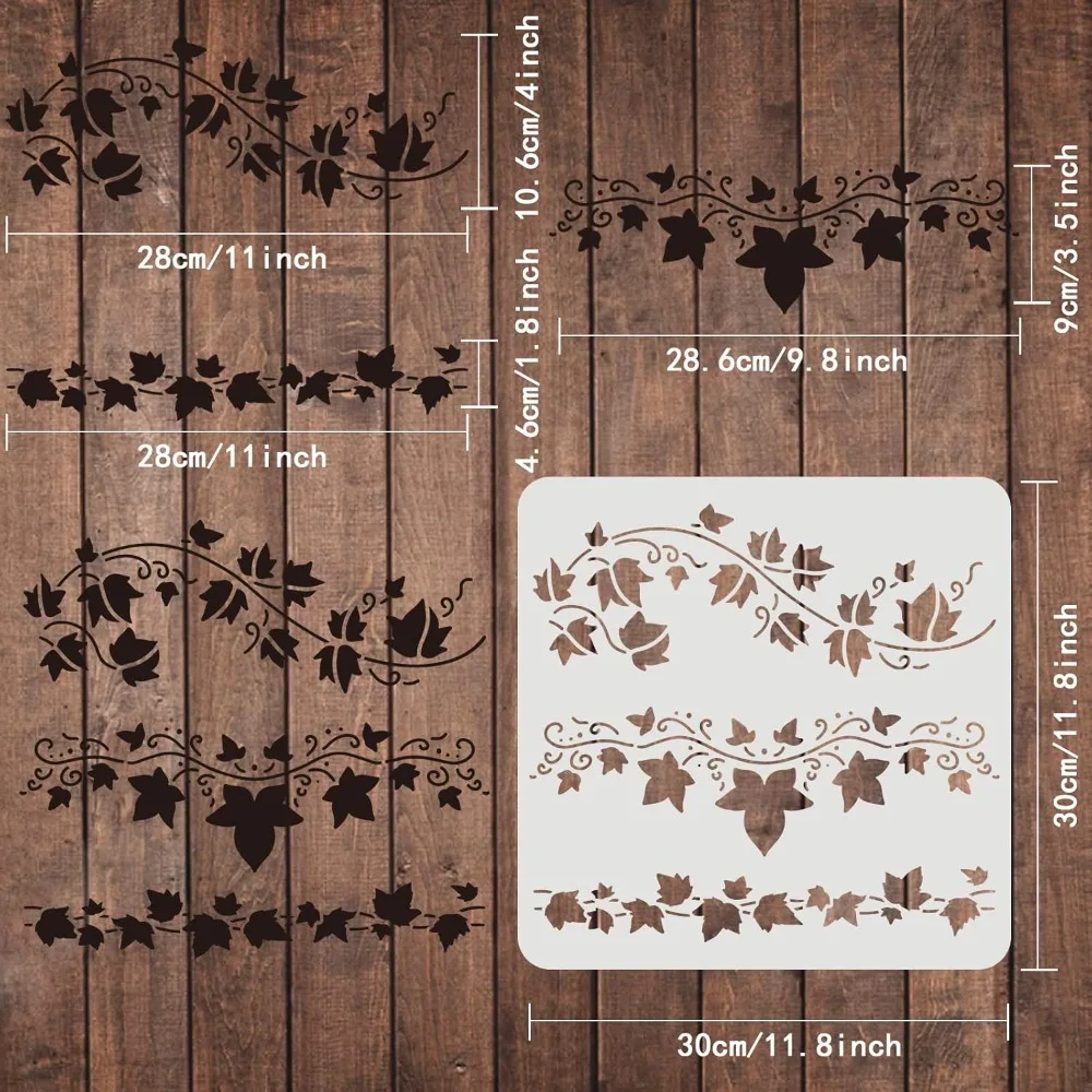 Ivy Classic Wall Border Leaf Stencils - 11.8x11.8 inch Reusable Vine Stencil for Painting on Wood Paper Fabric Floor Wall