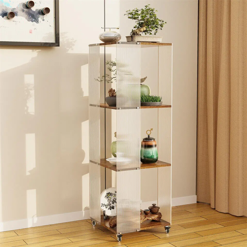 

Large Rotating Storage Display Stand Bookshelf with Acrylic Panels 360° Casters