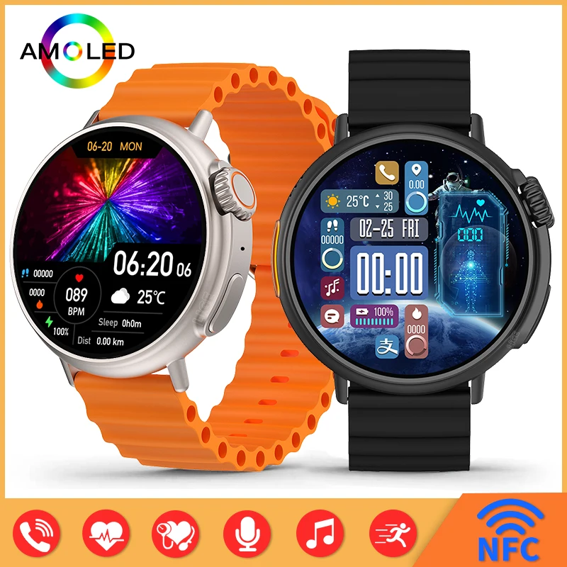 

LIGE New NFC Smartwatch Men AMOLED Screen Wireless Charging Voice Assistant Bracelet Watches Women Watch For Men Smartwatch