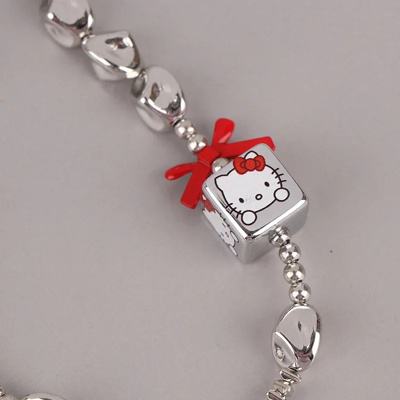 Hello Kitty-cordón de cadena para teléfono con cuentas, llavero femenino, colgantes, amuleto de cámara antipérdida, bonito accesorio de regalo