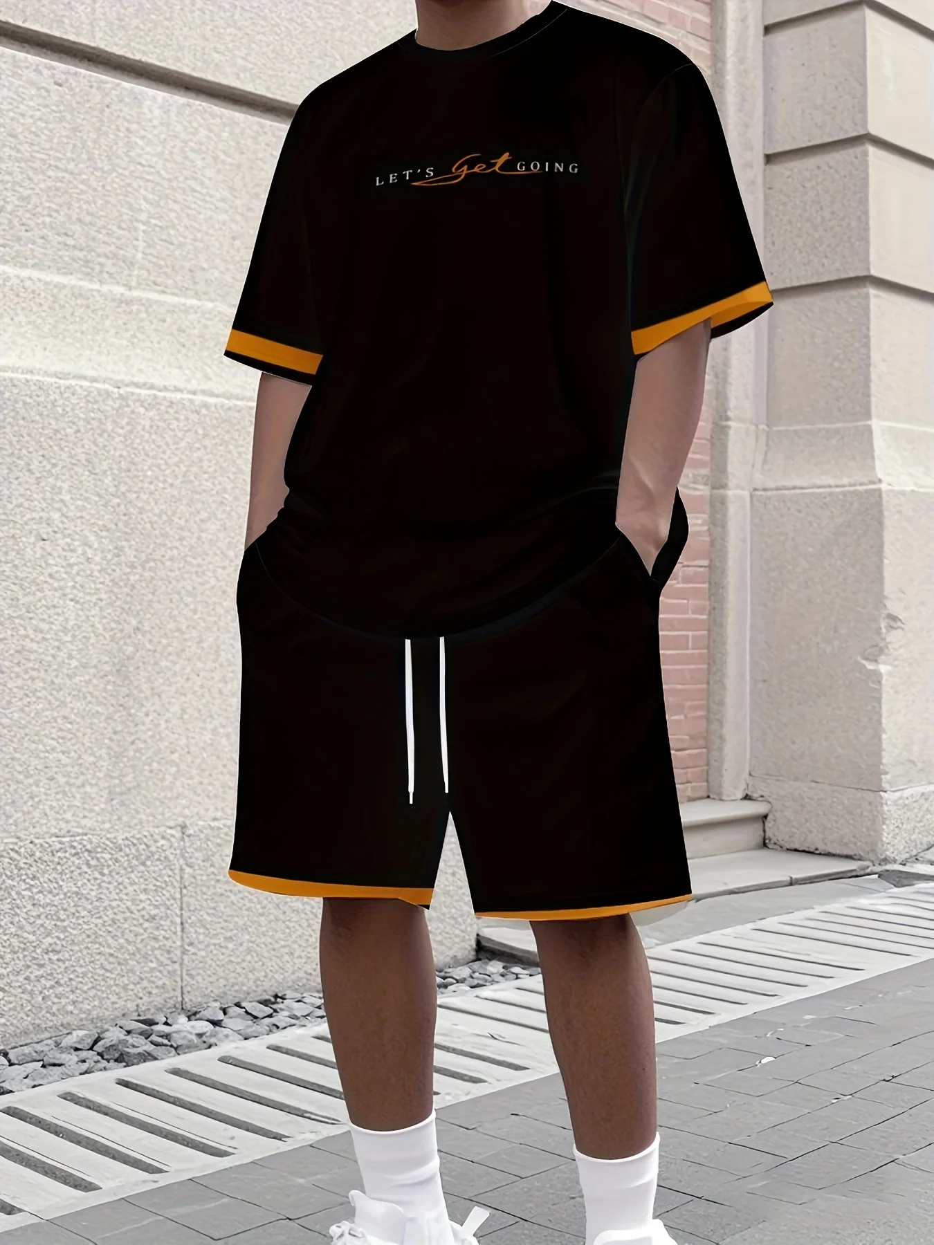 

Men's Athletic Set Two-Piece Set Crew Neck Short Sleeve Top Shorts Men's Running Outfit Plus Size T-Shirt Men's Summer TShirt