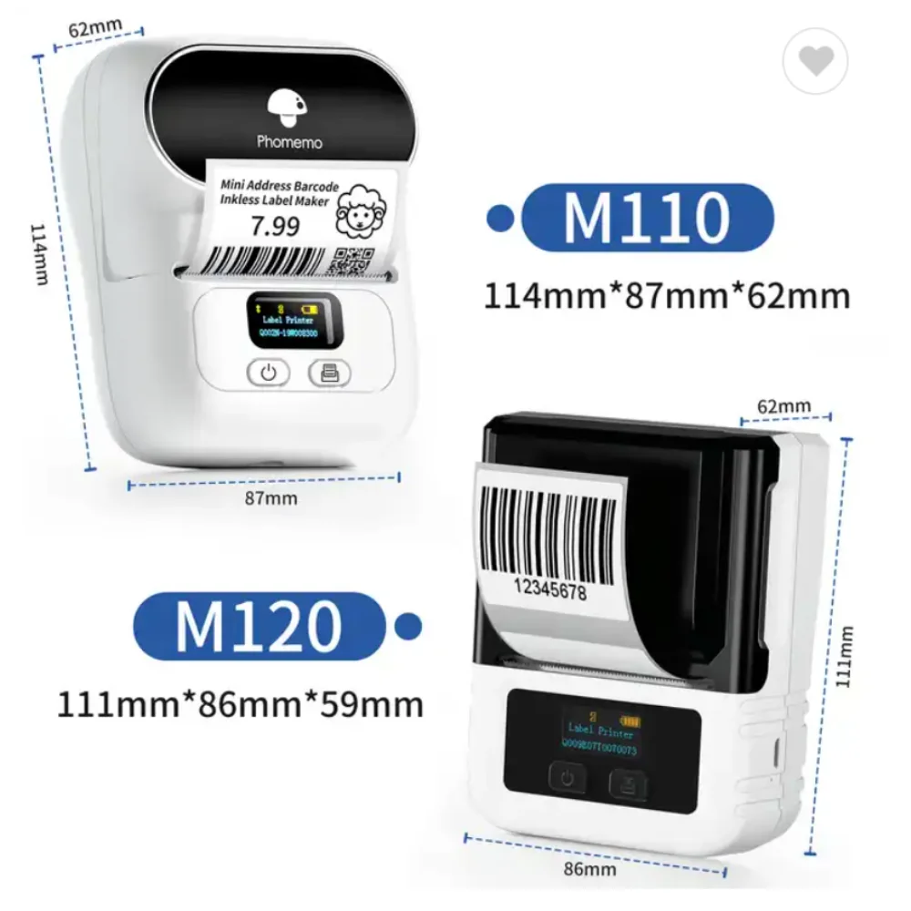 M120 Commercial Portable Handheld Bluetooth Supermarket Price Tag Barcode Thermal Label Printer USB Connector Paper Rolls