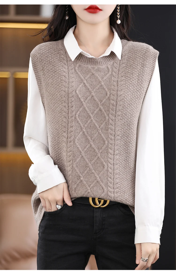 

Осенне-зимний вязаный однотонный свитер, жилет, круглая майка Ne Svel, универсальная модная женская майка для поездок на работу...