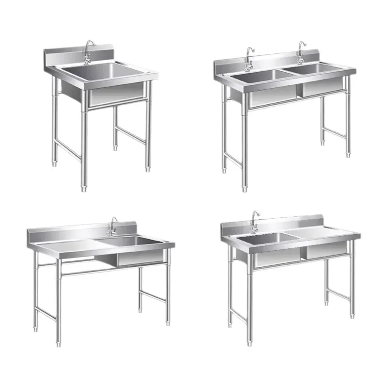 304 Stainless Steel Sink with Stand Vegetable Hand Dish Washing Commercial Hotel Single Double Triple Basin