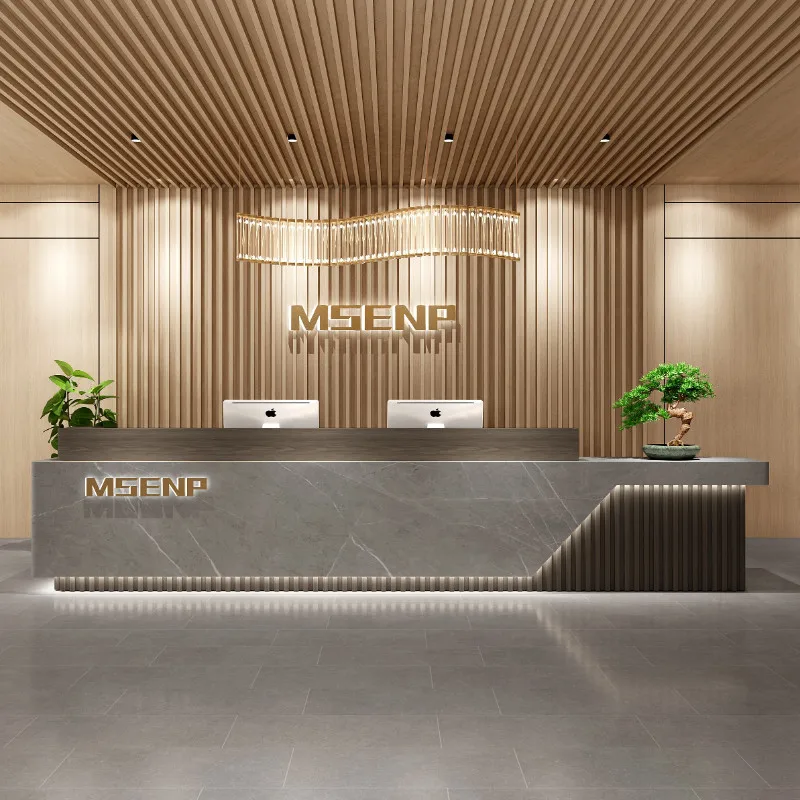 

Wood Luxury Reception Desk Counter Modern Service Front Reception Desk Gym Beauty Salon Mesa De Centro Commercial Furniture