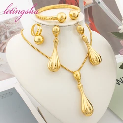 African Fashion Jewelry Set for Women Ethiopian Dubai Luxury Design Necklace Gold Color Bangle Ring Trend Wedding Party Gift Set
