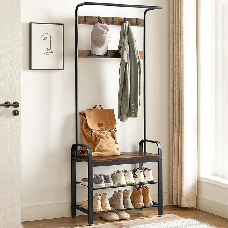Multifunctional Coat Rack Simple with Wood Storage Shoe Rack with Hook Freestanding Clothes Rack Fo Entryway Bedroom Living Room