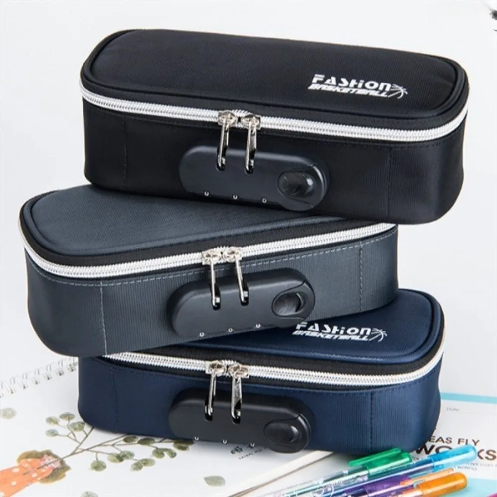 Canvas Large-Capacity Pencil Case 4 Layers Stationery Password Lock Pen Box Handheld Strong Zippers Portable Organizer Box Boy