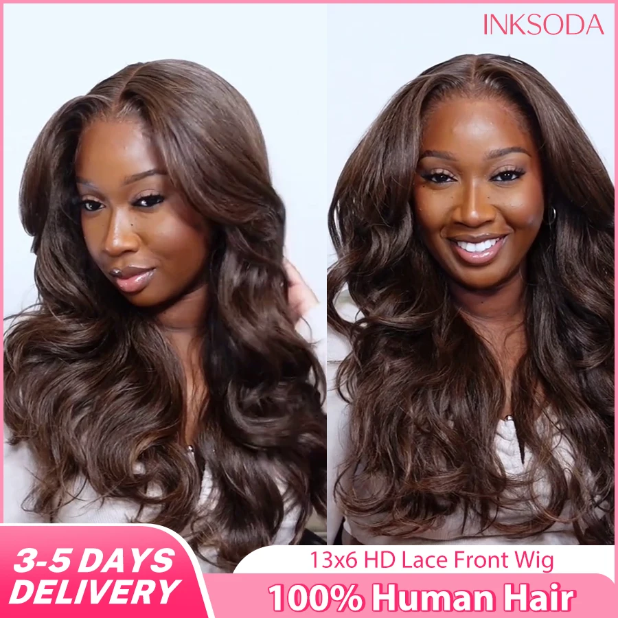 

Chocolate Brown 13x4 HD Lace Front Human Hair Wig 30 Inch 220 Density Body Wave 13x6 Lace Frontal Brown Colored Wig For Women