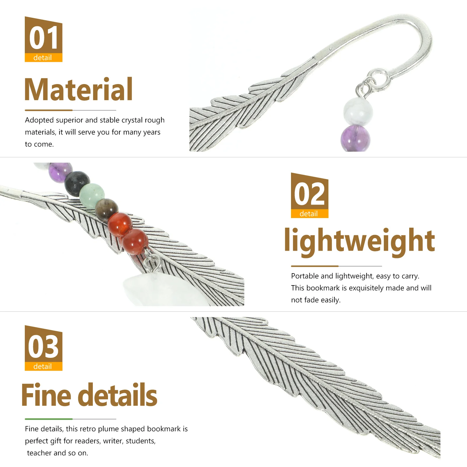 Guiding Bookmark Plume Shaped Book-Mark Metal Design Long-Lasting Fade-Resistant Page Tracker for Book Lovers