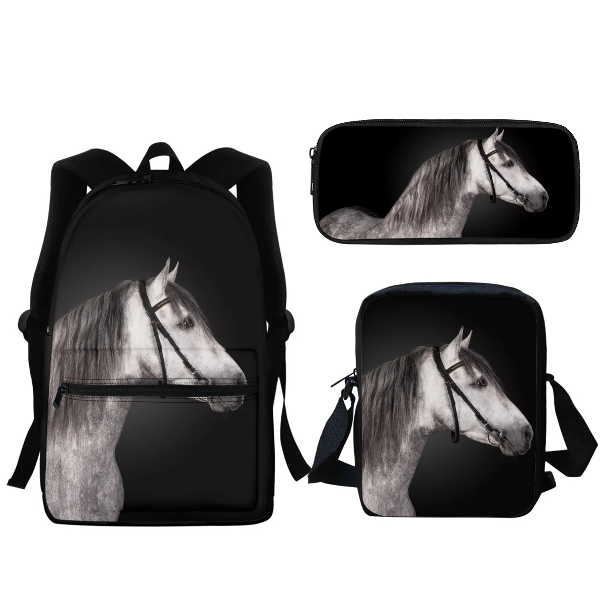 Children's School Bag 3D Cool Wild Horse Print Backpack Boys and Girls Primary Students Messenger Bag Small Pencil Case New