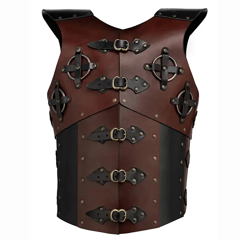 Disfraz de pirata de caballero vikingo Medi, armadura de torso corporal steampunk, traje de cosplay LARP, chaleco de cuero gótico, abrigo, accesorios de Carnaval para hombres