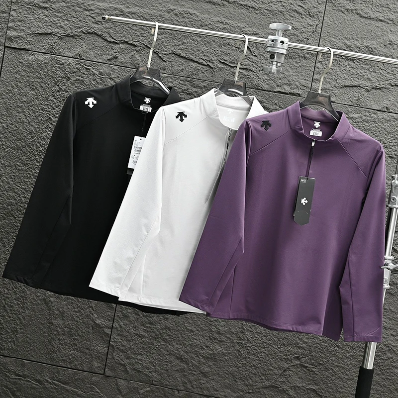 Half zip solid color base shirt stand collar long sleeved men's top 2026 autumn new item DESCENTE