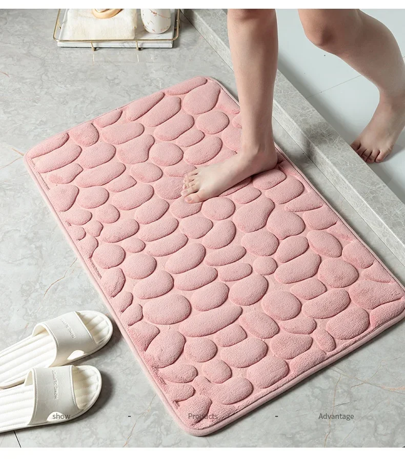 40*60cm Non-slip Carpets Cobblestone Embossed Bathroom Mat Basin Bathtub Side Floor Rug Absorbent Doormat Carpet Washable