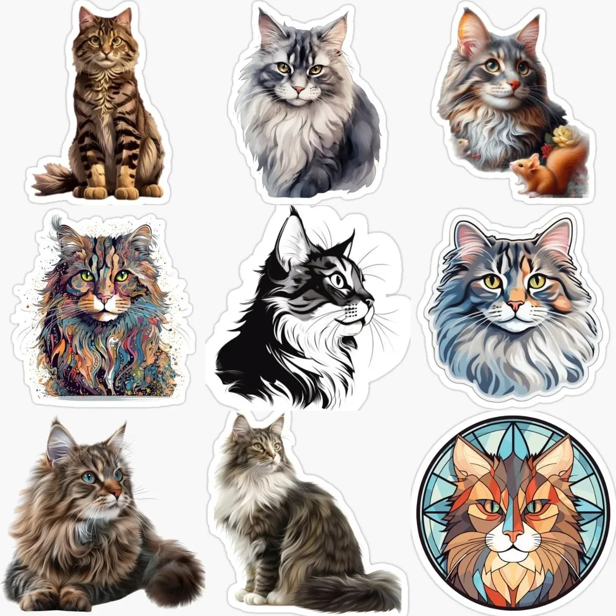 

Maine Coon Cat Creative Pets PVC Waterproof Stickers for Decorate Car Van Bicycle Fridge Window Wall Room Door Decal Accessories