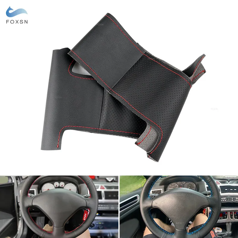 For Peugeot 307 CC 407 SW 2004 2005 - 2009 DIY Car Steering Wheel Cover Perforated Microfiber Leather Fabric Accessories Trim
