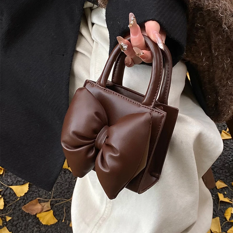 

Niche Bow Mini Handbag for Women Summer New Korean Square High End One Shoulder Bags Fashion Solid Vintage PU Underarm Bag