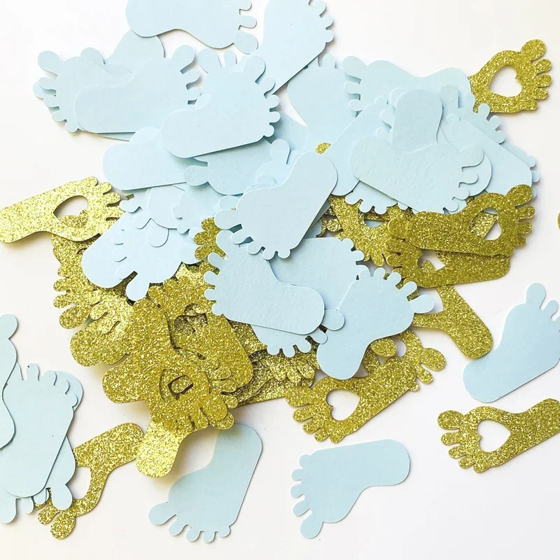100 Stück Fußabdruck-Tischpapier-Konfetti für Babyparty, erster 1. Geburtstag, Junge, Mädchen, DIY-Partygeschenke, Geschlecht offenbaren Dekorationen – Detail 2