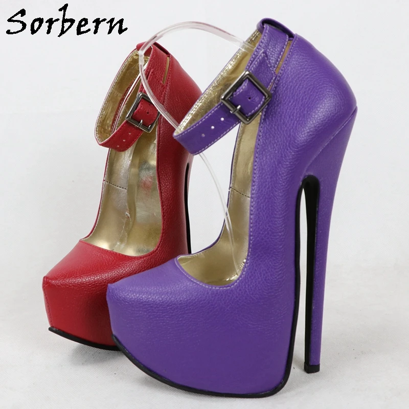 

Sorbern Lichee Pattern Women Pump Shoes 20Cm High Heel Invisible Platform Pointy Toes Sissy Girls Footwear Custom Multi Colors