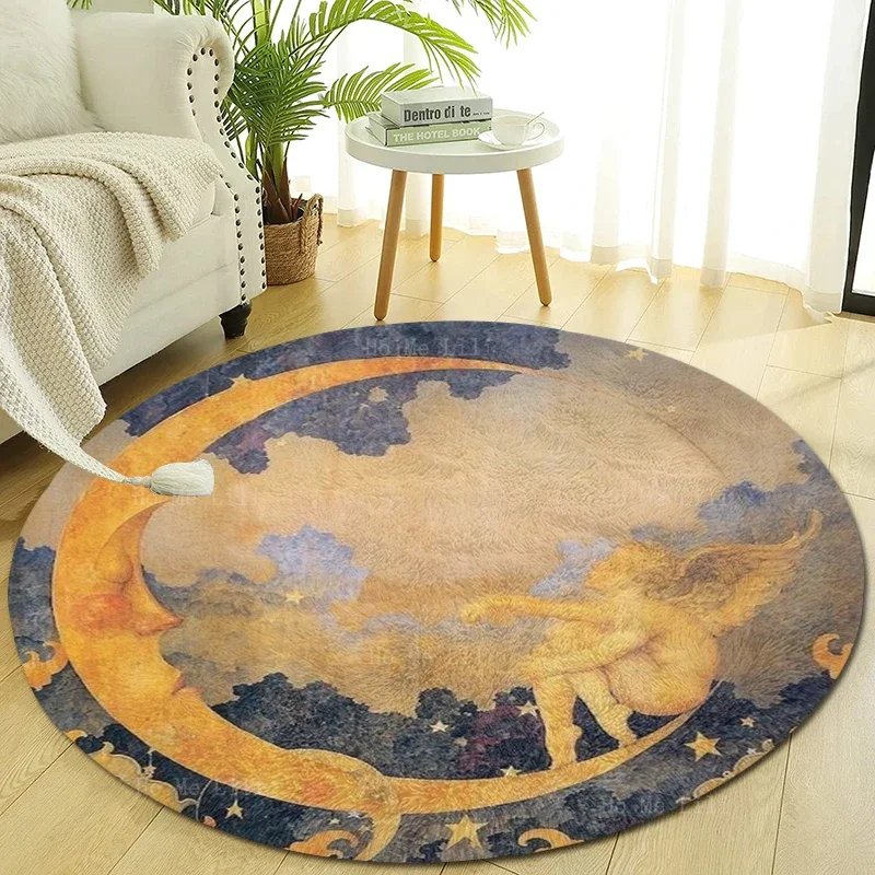 Sexy Angel Sitting On The Moon Thinking While It Sleeps Round Mat Non Slip Flannel Floor Rugs By Ho Me Lili