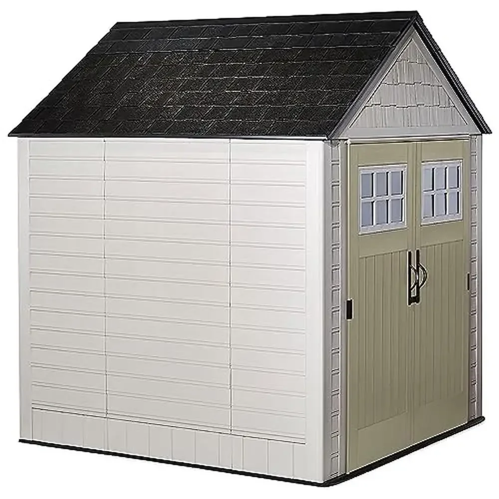 

Durable Weatherproof Resin Outdoor Storage Shed 7x7ft Garden Tool Lawn Machinery Organization Sandstone Rust Rot Resistant Wall