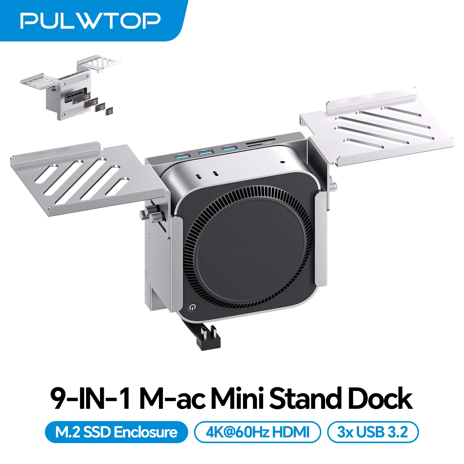 PULWTOP Mac Mini M4 Hub with M.2 NVMe 8TB SSD Enclosure, HDMI 4K@60Hz, USB A 10Gbps for Mac Mini M6, M5 Pro, M4/M4 Pro