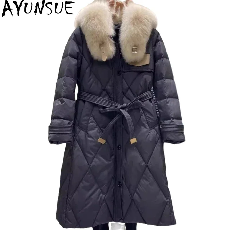 AYUNSUE White Goose Down Jackets Big Fur Collar Puffer Jacket Elegant New in Outwears Winter Clothes Women 2024 Winterjas Dames