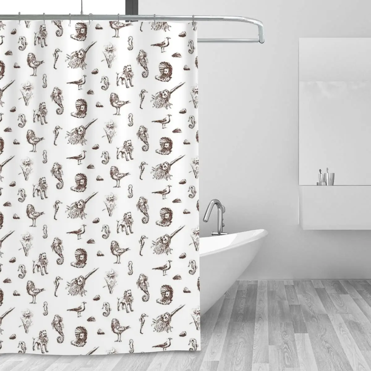 Rent Free Blackbeard Sketches - Sepia Shower Curtain Bathroom Polyester Waterproof Bath Curtains with Hooks