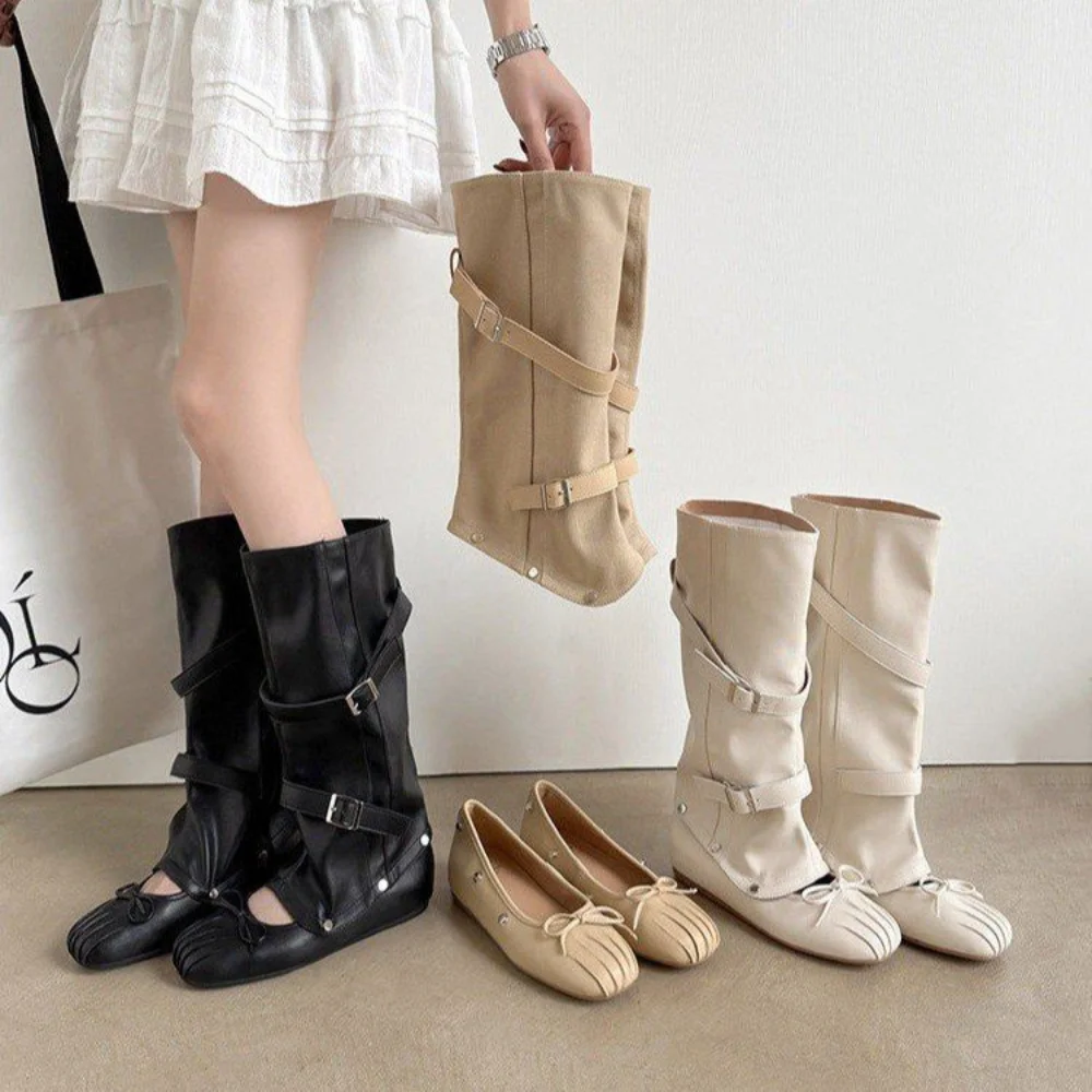 Retro Western Buckle Ankle Boots Suede-like Wedge Heel Foldable Short Boots for Casual Wear