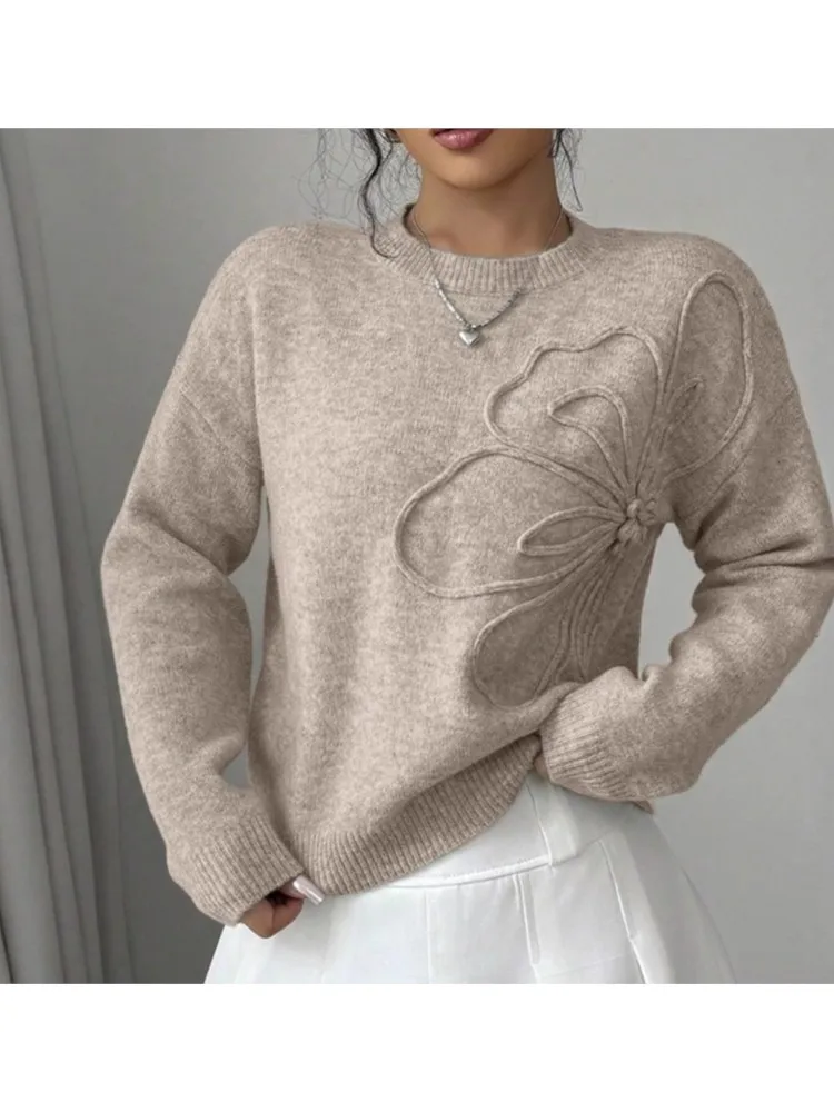 

Вязаный пуловер, свитер, женский повседневный простой стиль, домашняя одежда, женская одежда, однотонный, с длинными рукавами, с круглым вырезом, универсальный