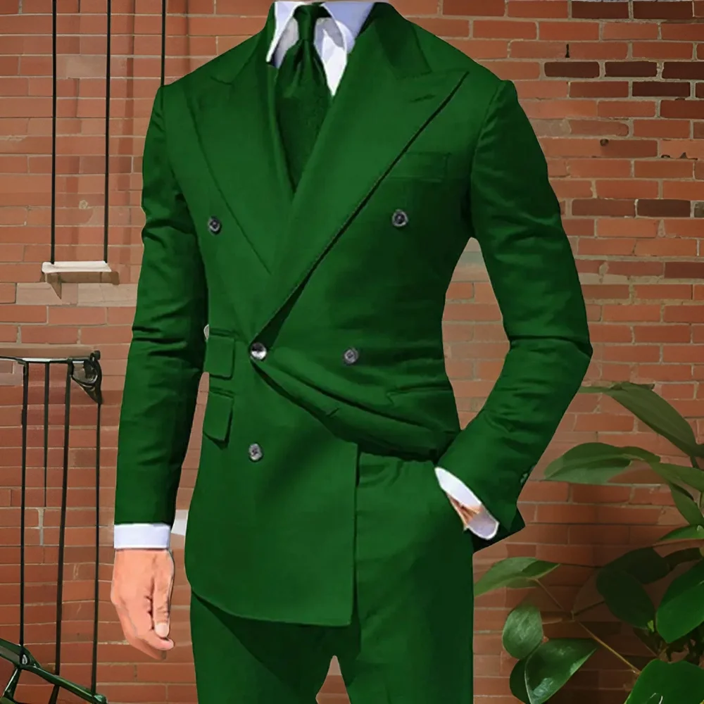 

Double Breasted Tuxedo Suits For Men Wedding 2024 Gentlemen's Prom Dancing Blazer Green Jacket With Pants 2 Pieces For Business