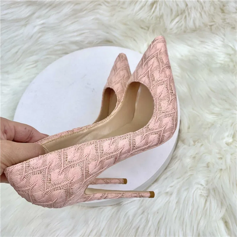 DRESS Women Pumps 12CM Stiletto 2022 New Pink Knitted Fashion Pointed Shallow Mouth Evening Dress Pumps Princess Woman Shoe