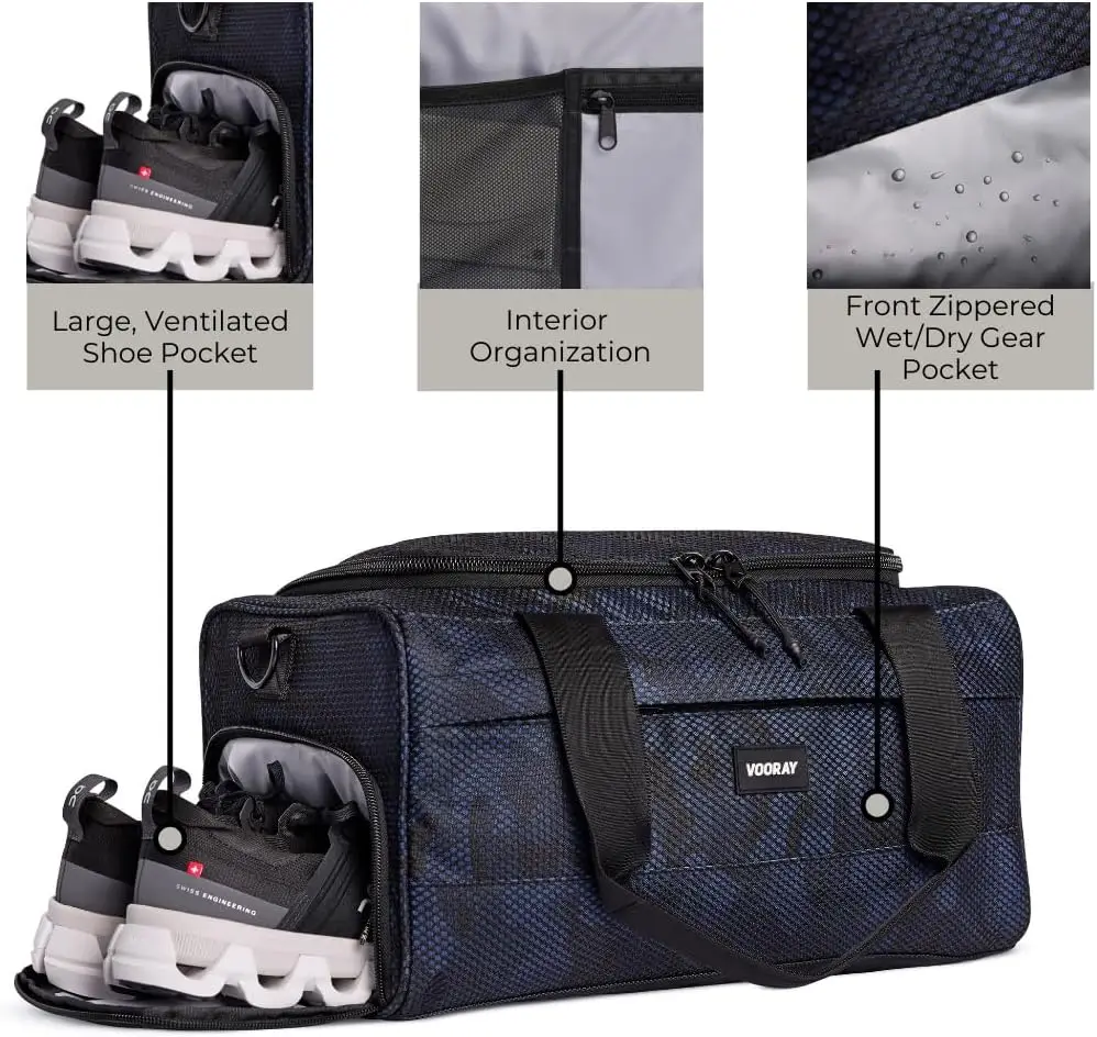 Boost Duffle Bag - 23L Small Gym Bag for Men and Women with Shoe Compartment, Key Clip, Water Bottle Pocket, Lightweight Travel Duffel for Sports, Training, Overnight Use (Camo Mesh)