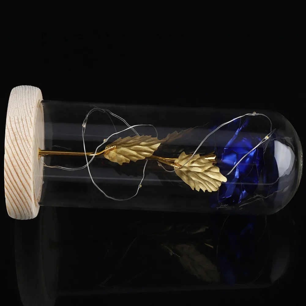 LED Light Preserved Rose Flower Wooden Base Glass Cover Rose LED Light Wedding Decoration Valentine's Day Gift