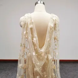 Customized Champagne 3D Flower Lace Shoulder Veil 1.5m/2m/2.5m/3m Wedding Cape Bridal Bolero with Wedding Accessories