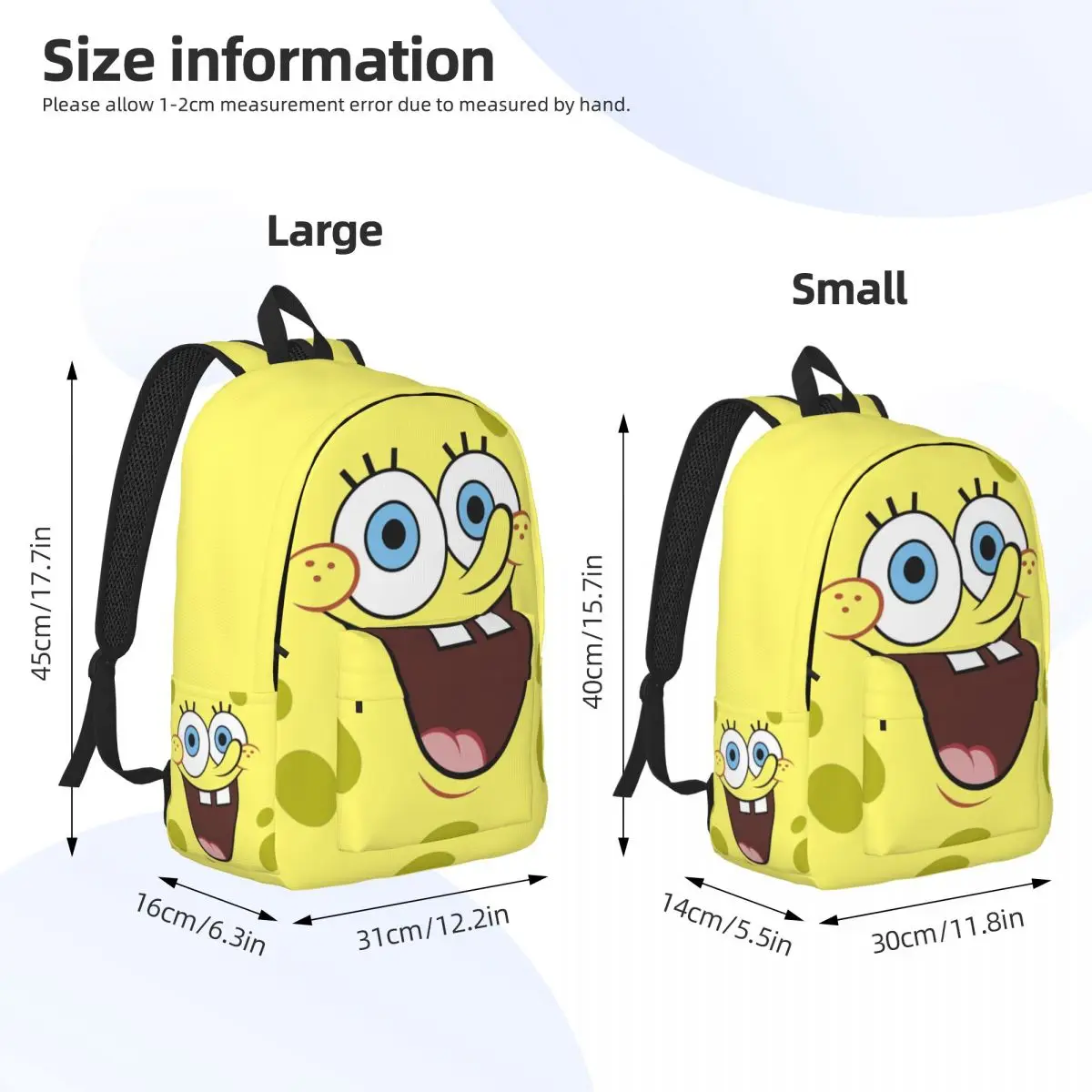 SpongeBobing Face Backpack per Boy Girl Kid Student School Bookbag Cartoon Canvas Daypack borsa per l'asilo prescolare con tasca