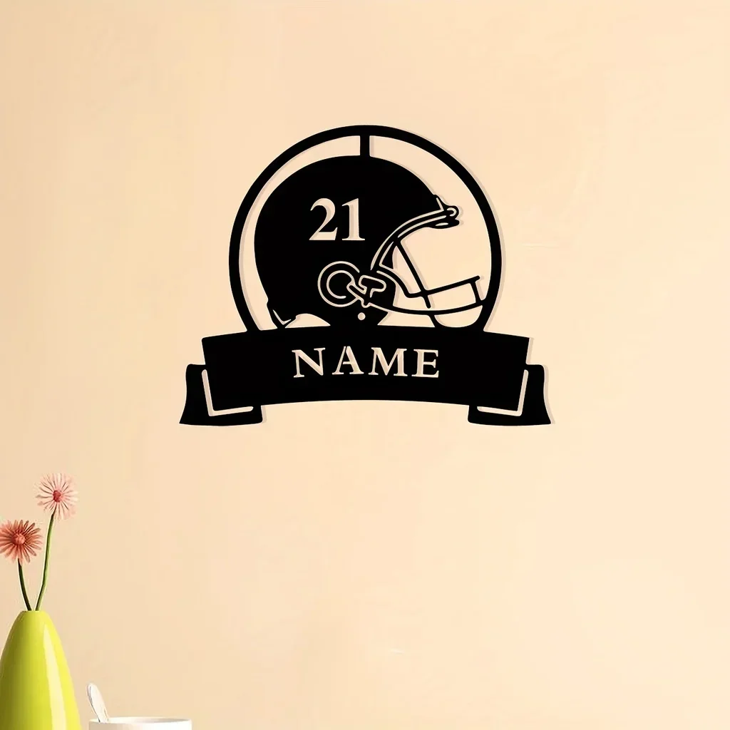 

CIFBUY Decoration 1pc Iron Art Silhouette American Football Helmet Name and Number Customized Home Decoration Metal Wall Hanging