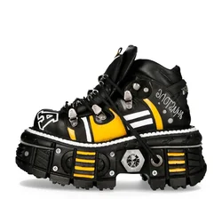 Moda Punk nowe męskie buty motocyklowe do kostki hiszpański Tank metalowe wysokie platformy damskie oryginalne skórzane ręcznie robione buty Grunge