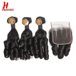 Romance Curl Human Hair Pack Bouncy Curl Human Hair Bundles With Lace Closure Remy Bouncy Curly 4x4 Lace Closure With 3 Bundles