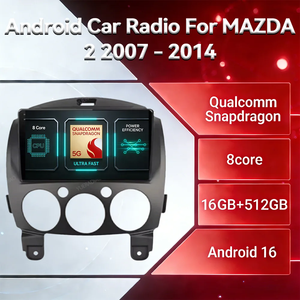 Android 16 Carplay Auto Für MAZDA 2 Mazda2 2007 2008 2009 2010 2011 2012 2013 2014 Multimedia-Stereo-Videoplayer 4G LTE 5G WIFI