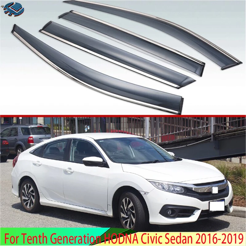 

For HODNA Civic Sedan 2016 2017 2018 2019 Plastic Exterior Visor Vent Shades Window Sun Rain Guard Deflector 4pcs 2018