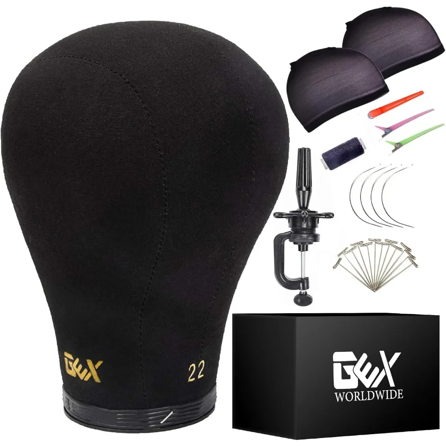 GEX 2024 قماش الفلين شعر مستعار كتلة المعرضة رئيس لصنع شعر مستعار تجفيف التصميم عرض مع الجدول C المشبك حامل حامل أسود 22 Id