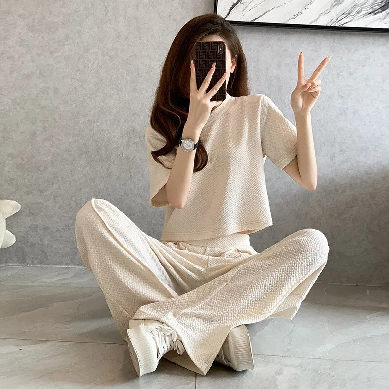 Salt Based Explosive Street Sports And Leisure Suit For Women's Summer 2023 New High-End Style, Slimming Goddess Wide Leg Pants